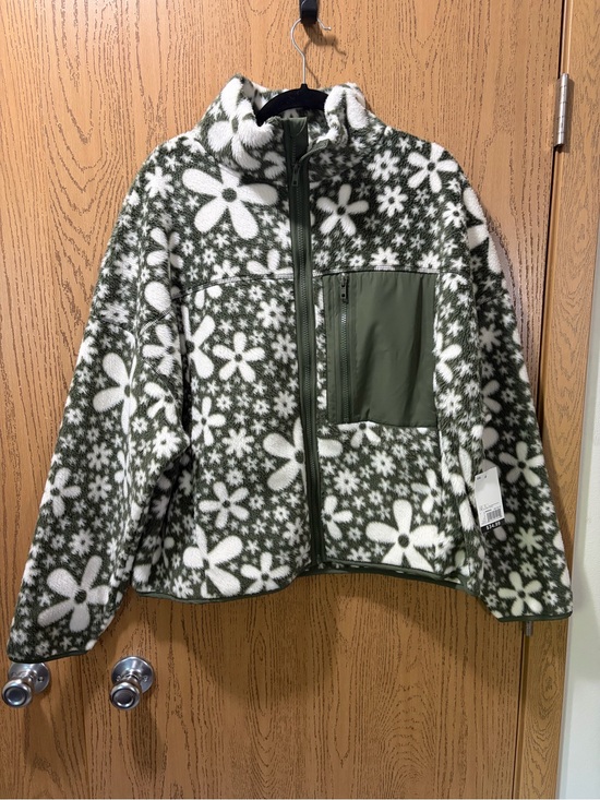 SO Jackets & Blazers - SO Olive Green and White Floral Fleece Jacket